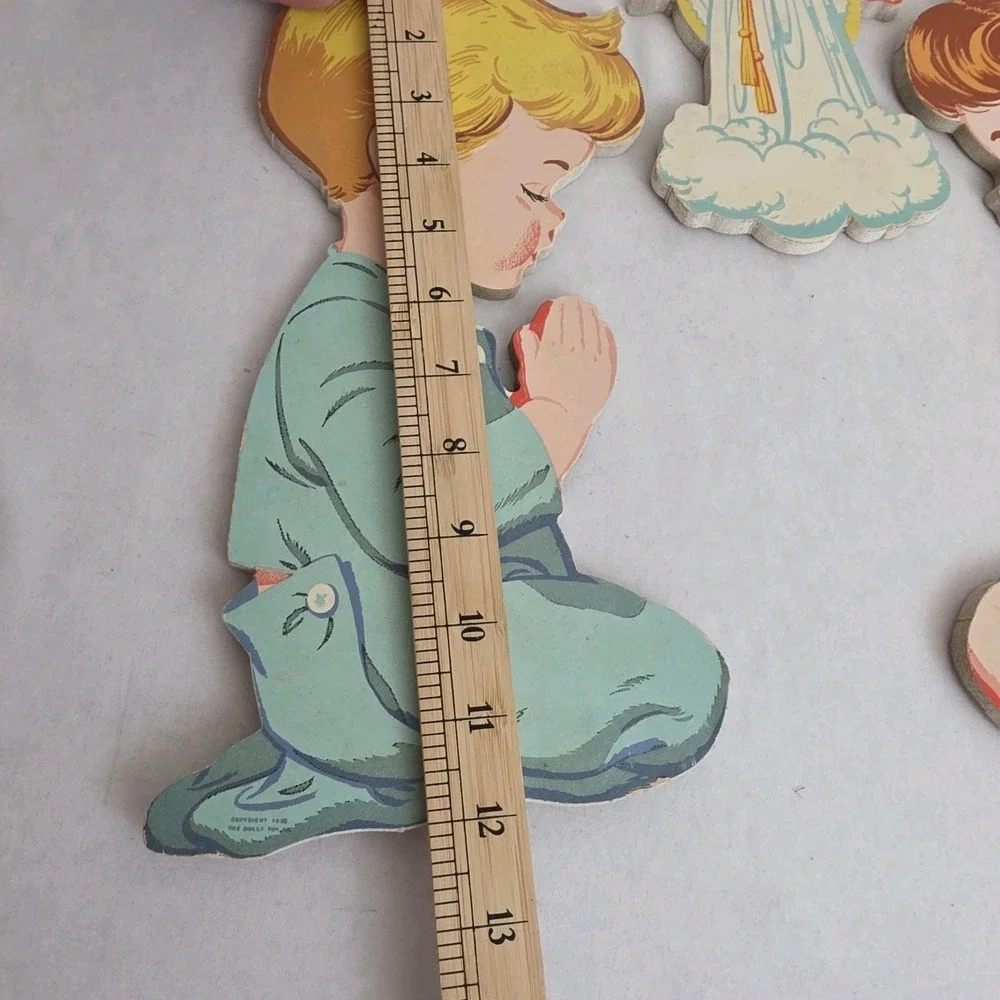VTG 50s Dolly‎ Toy Boy & Girl Praying Angel Doves Wall Decor Evening Prayer